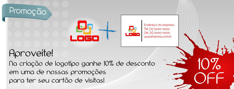 Promoção logotipo + cartão de visita = 10% de desconto