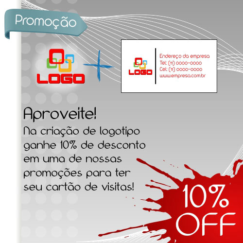 Promoção logotipo + cartão de visita = 10% de desconto